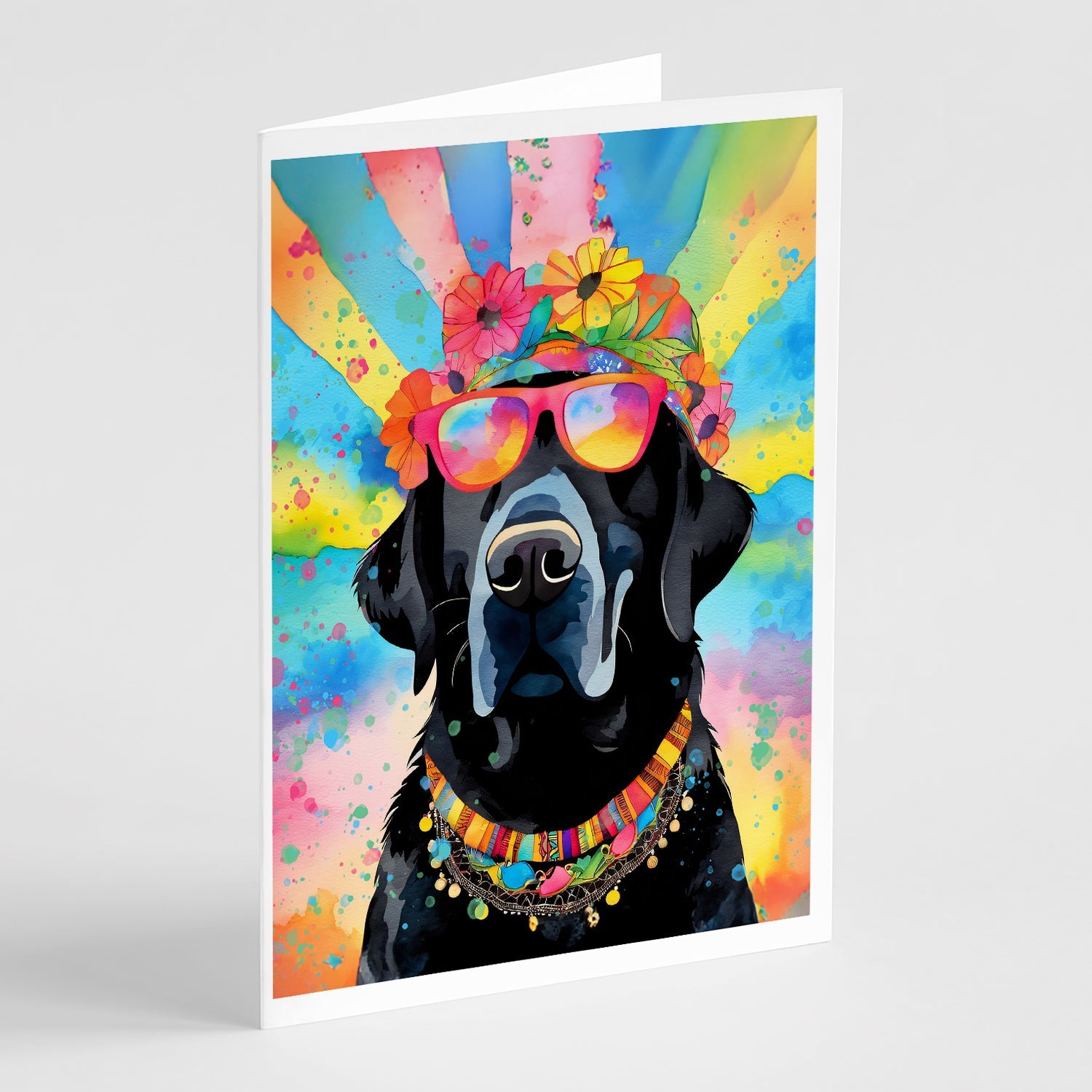 Black Labrador Hippie Dawg Greeting Cards Pack of 8 Blank Cards with Envelopes Whimsical A7 Size 5x7