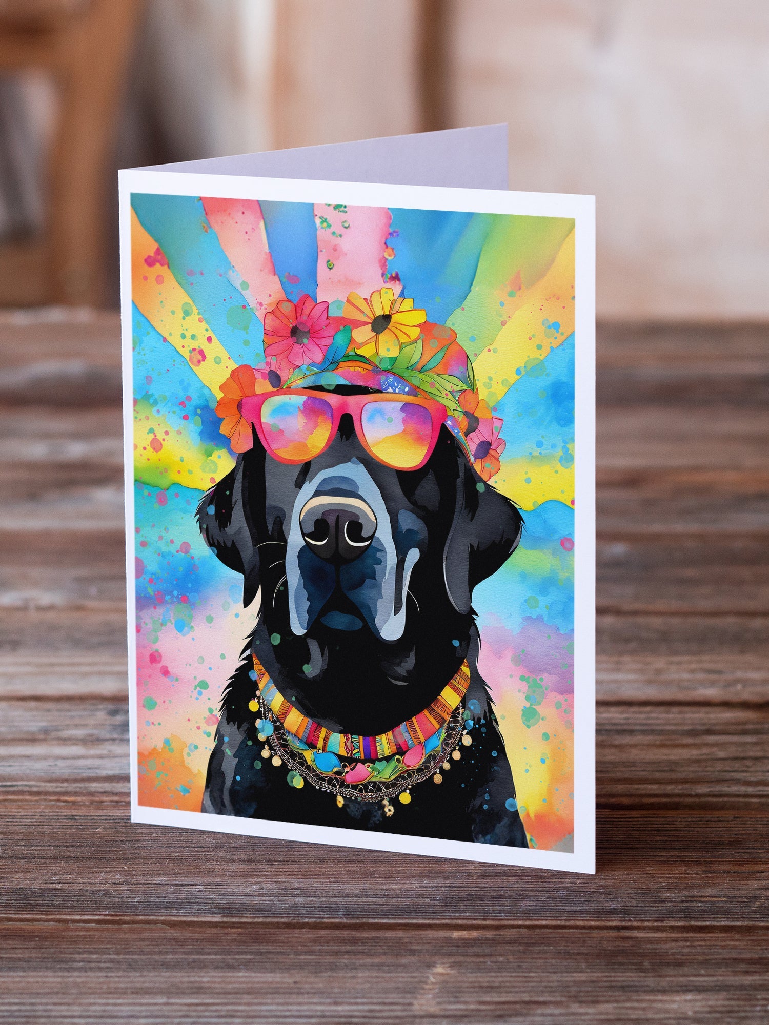 Black Labrador Hippie Dawg Greeting Cards Pack of 8 Blank Cards with Envelopes Whimsical A7 Size 5x7