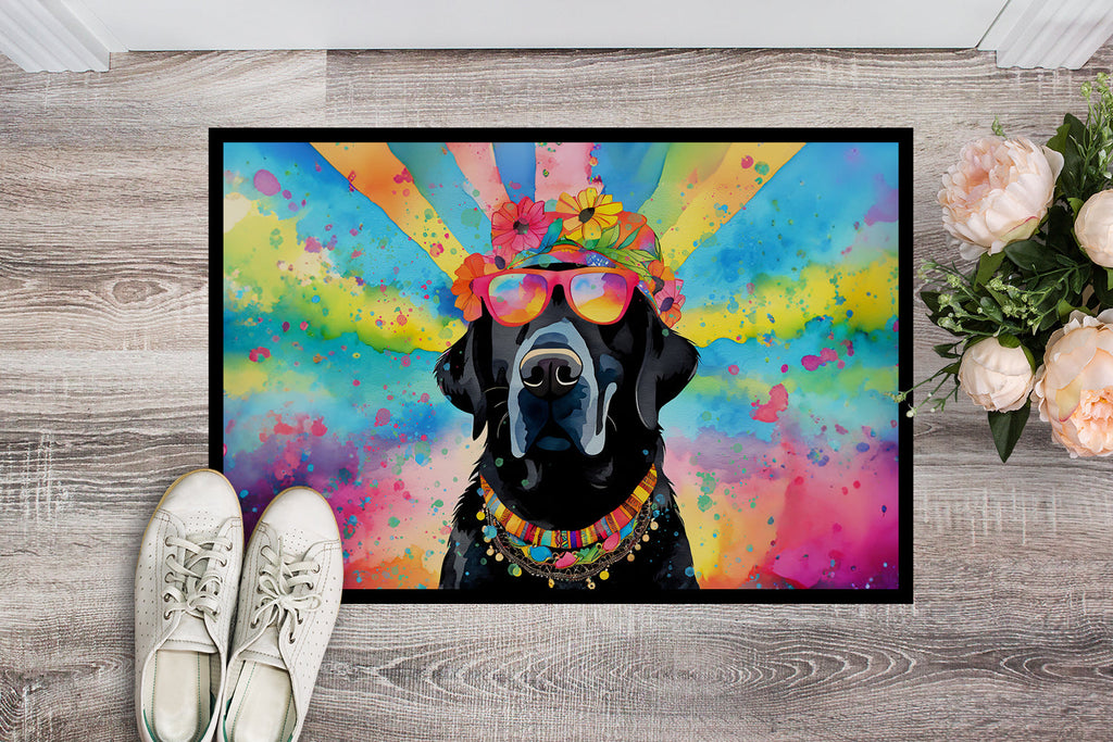 Black Labrador Hippie Dawg Doormat Indoor Outdoor 24H X 36W Front Door Mat Rugs for Entryway, Non Slip Washable Low Pile,