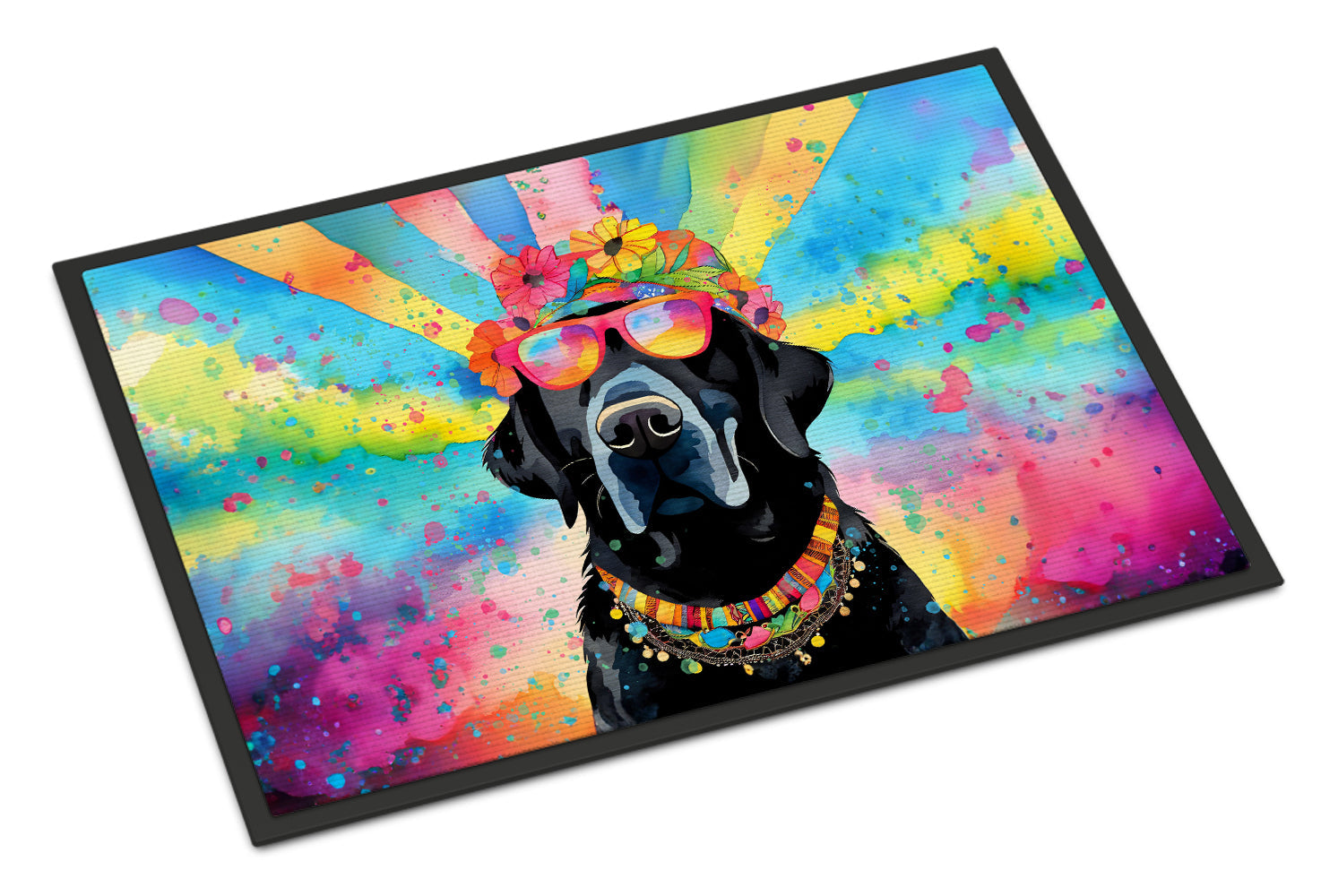Black Labrador Hippie Dawg Doormat Indoor Outdoor 18H X 27W Front Door Mat Rugs for Entryway, Non Slip Washable