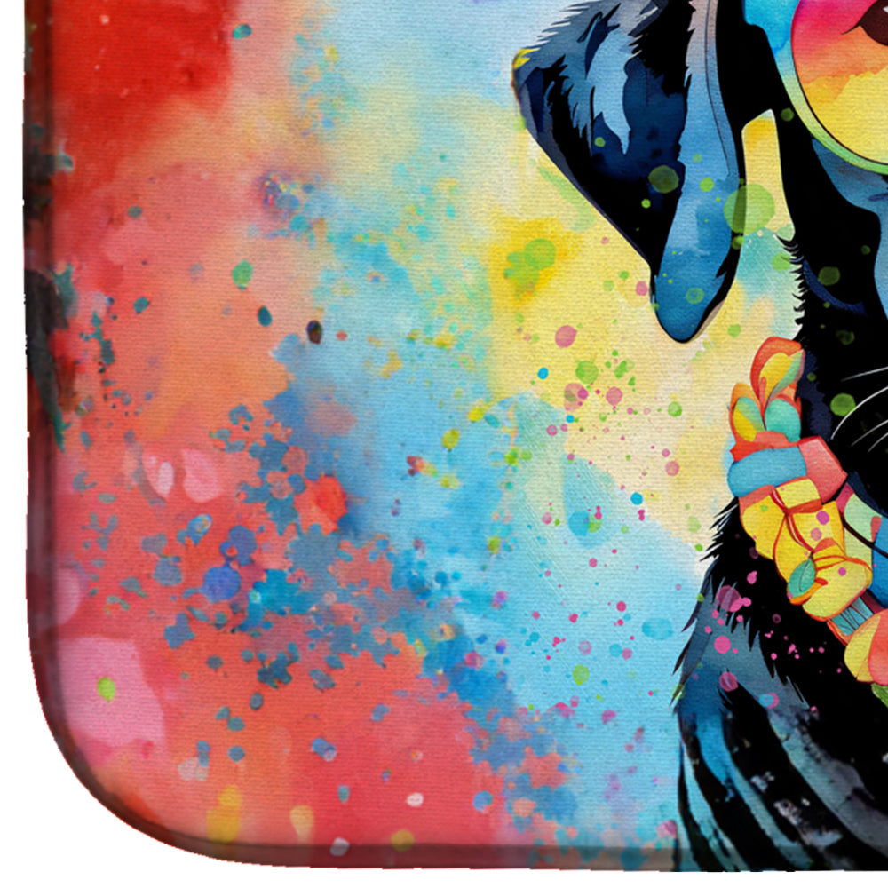 Black Labrador Hippie Dawg Dish Drying Mat Absorbent Dish Drying Mat Pad for Kitchen Counter Dish Drainer Mat for Countertop, 14 x 21", Multicolor