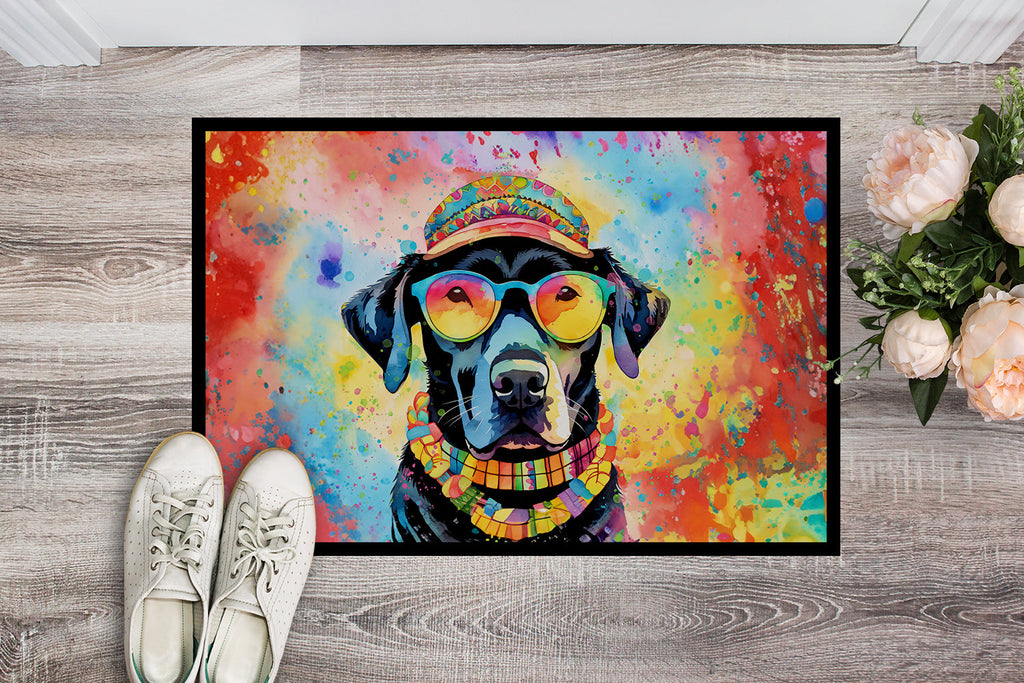 Black Labrador Hippie Dawg Doormat Indoor Outdoor 24H X 36W Front Door Mat Rugs for Entryway, Non Slip Washable Low Pile,