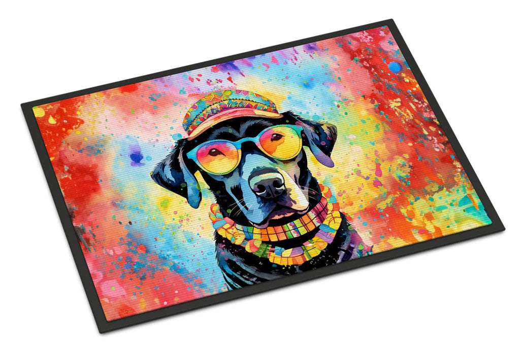 Black Labrador Hippie Dawg Doormat Indoor Outdoor 18H X 27W Front Door Mat Rugs for Entryway, Non Slip Washable