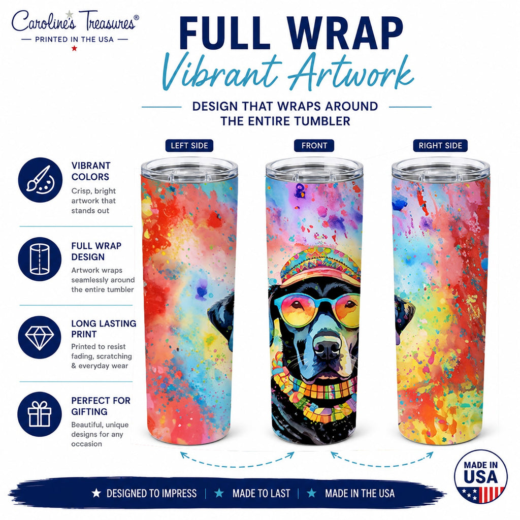 Black Labrador Hippie Dawg Stainless Steel Skinny Tumbler 20 oz Vacuum Double Walled Reusable Insulated Travel Cup