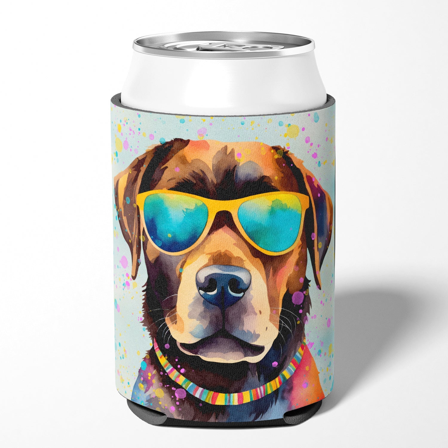 Chocolate Labrador Hippie Dawg Can or Bottle Hugger Cooler Sleeve for Standard 12 oz Cans, Insulated Foam Beer & Soda Can Hugger Reusable