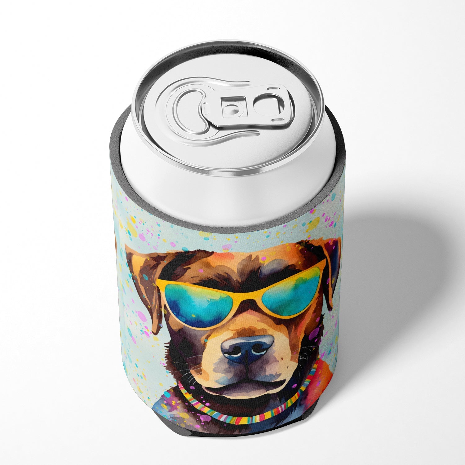 Chocolate Labrador Hippie Dawg Can or Bottle Hugger Cooler Sleeve for Standard 12 oz Cans, Insulated Foam Beer & Soda Can Hugger Reusable