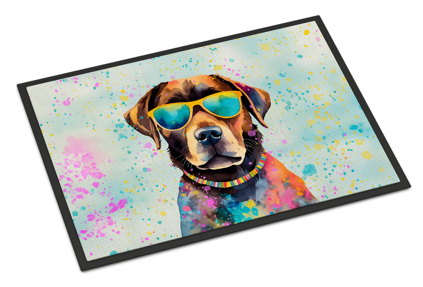 Chocolate Labrador Hippie Dawg Doormat Indoor Outdoor 18H X 27W Front Door Mat Rugs for Entryway, Non Slip Washable