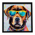 Chocolate Labrador Hippie Dawg Framed Metal Print Bathroom, Kitchen, Office, Home Decor Wall Art Ready to Hang, Square, 8X8