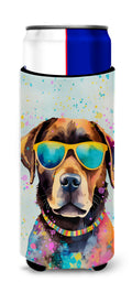 Chocolate Labrador Hippie Dawg Slim Can Hugger , Insulated Foam Hugger for 12 oz Slim Cans, Beer Bottles & Water Bottles, Printed in USA