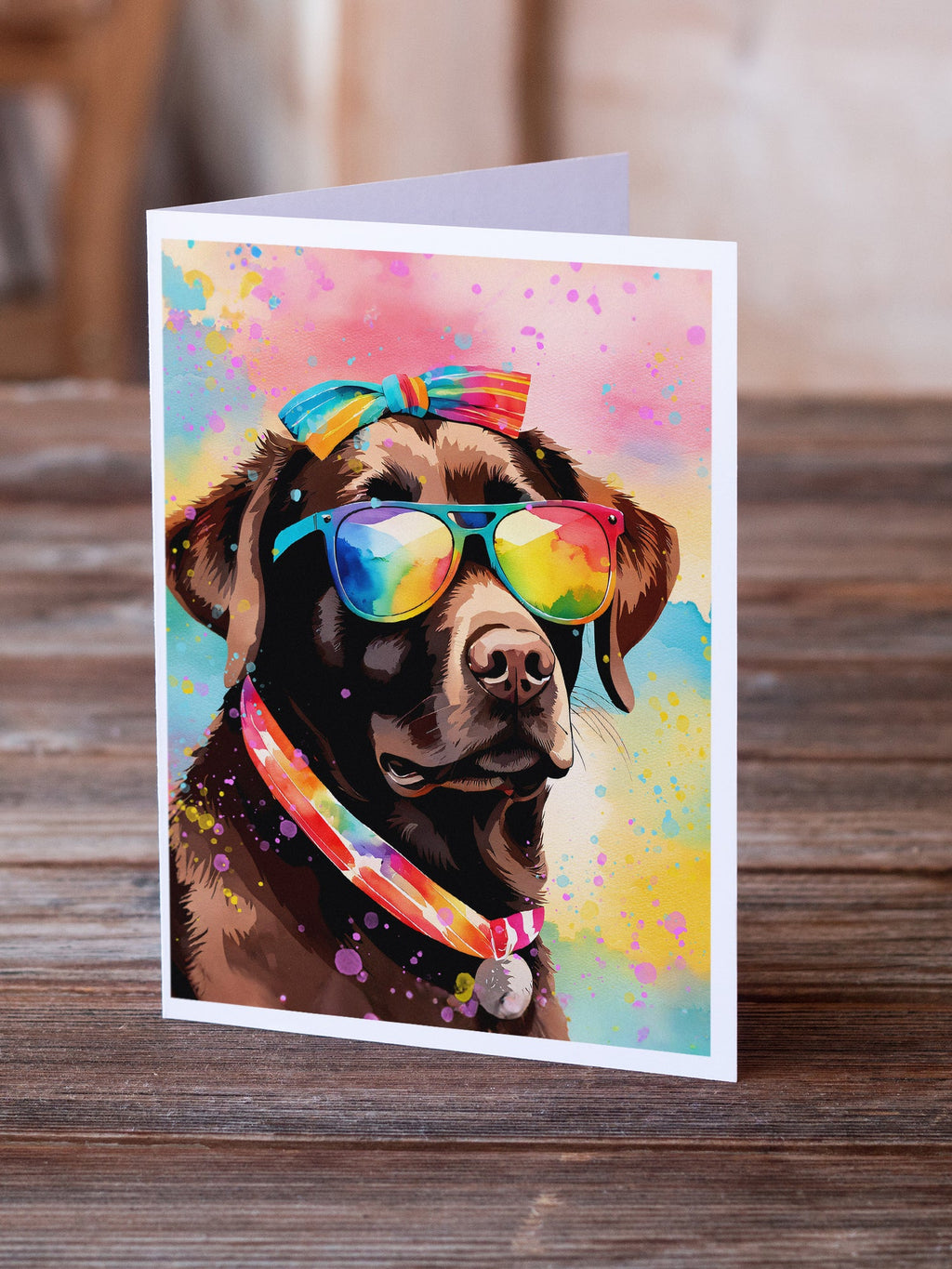 Chocolate Labrador Hippie Dawg Greeting Cards Pack of 8 Blank Cards with Envelopes Whimsical A7 Size 5x7