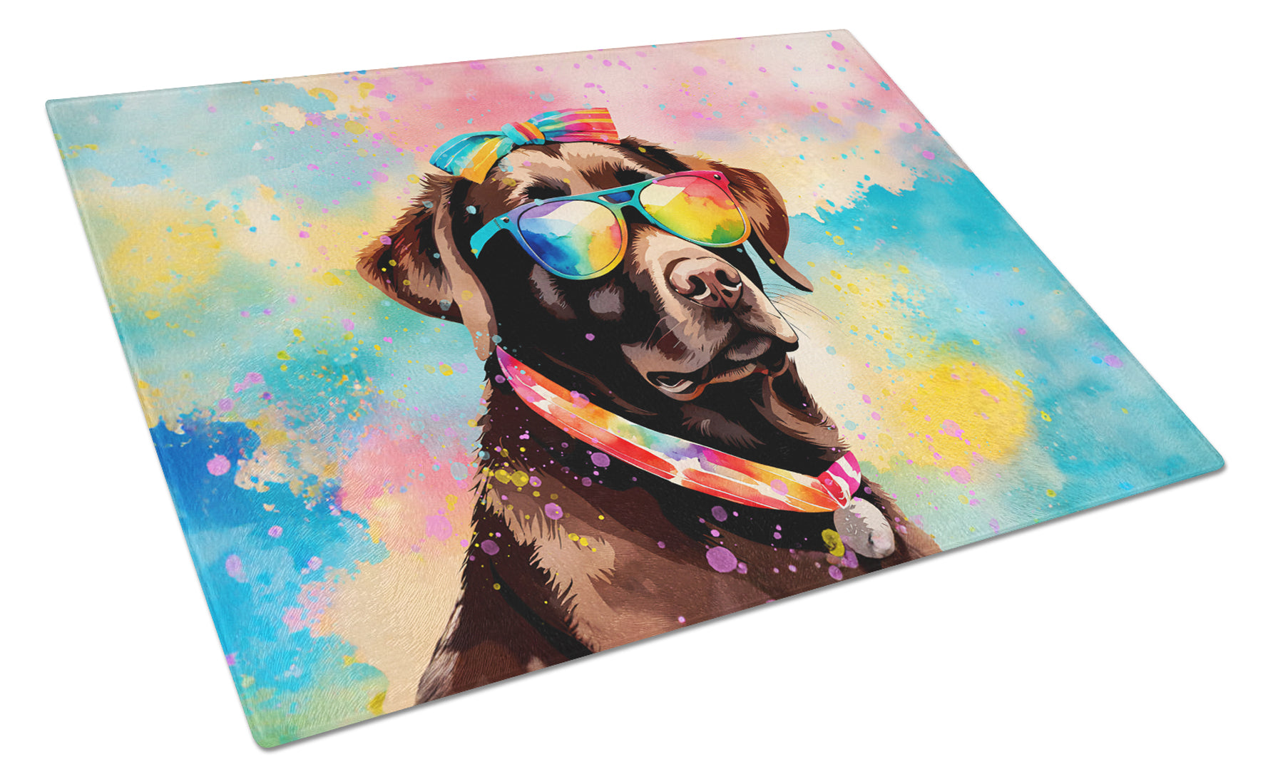 Chocolate Labrador Hippie Dawg Cutting Board Tempered Glass Kitchen Cutting Surface, Heat Resistant Chopping, Non-Slip Feet, Food Prep & Serving