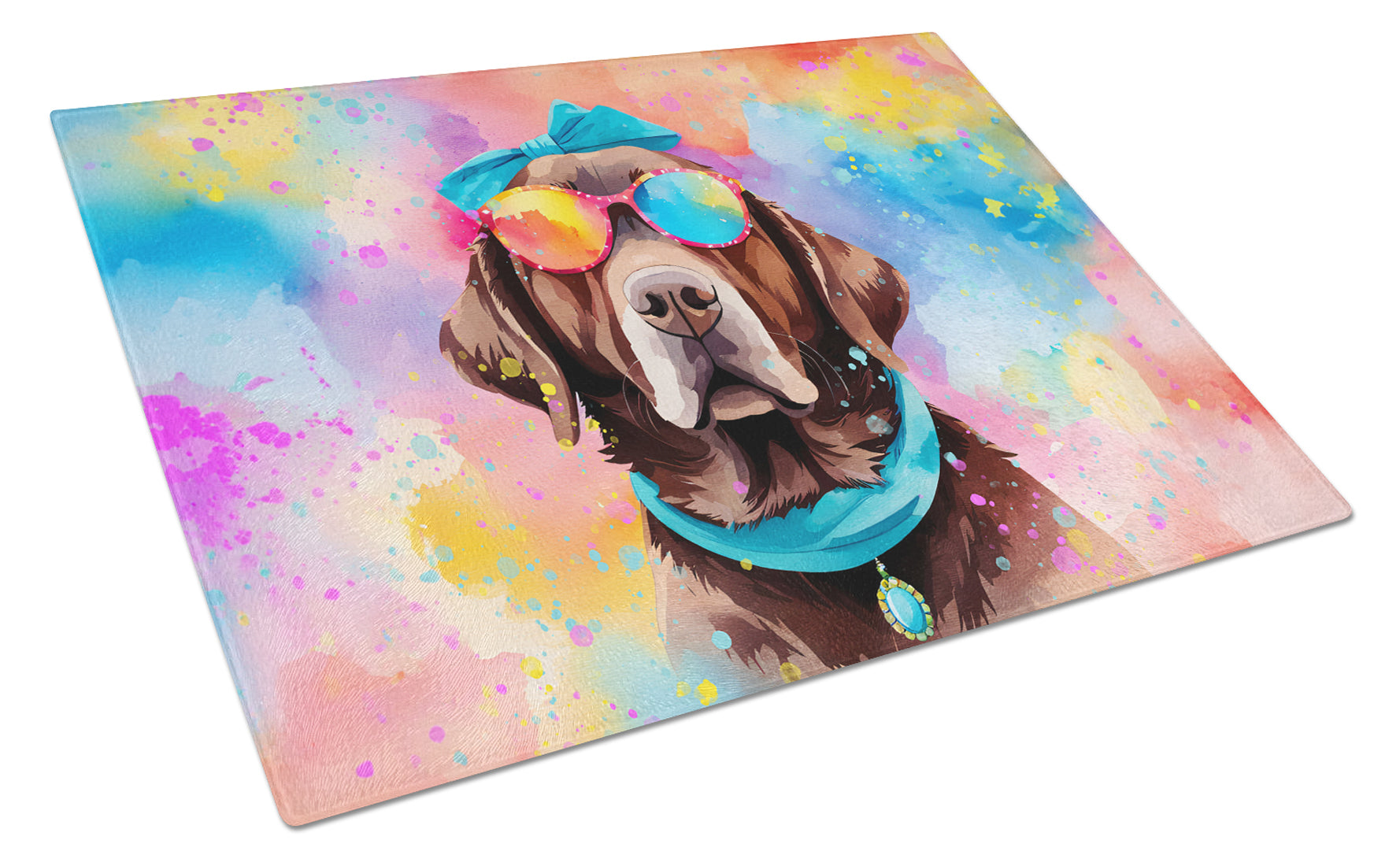 Chocolate Labrador Hippie Dawg Cutting Board Tempered Glass Kitchen Cutting Surface, Heat Resistant Chopping, Non-Slip Feet, Food Prep & Serving