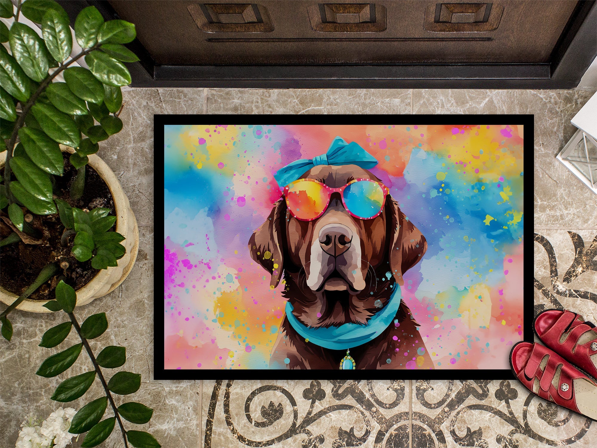 Chocolate Labrador Hippie Dawg Doormat Indoor Outdoor 18H X 27W Front Door Mat Rugs for Entryway, Non Slip Washable