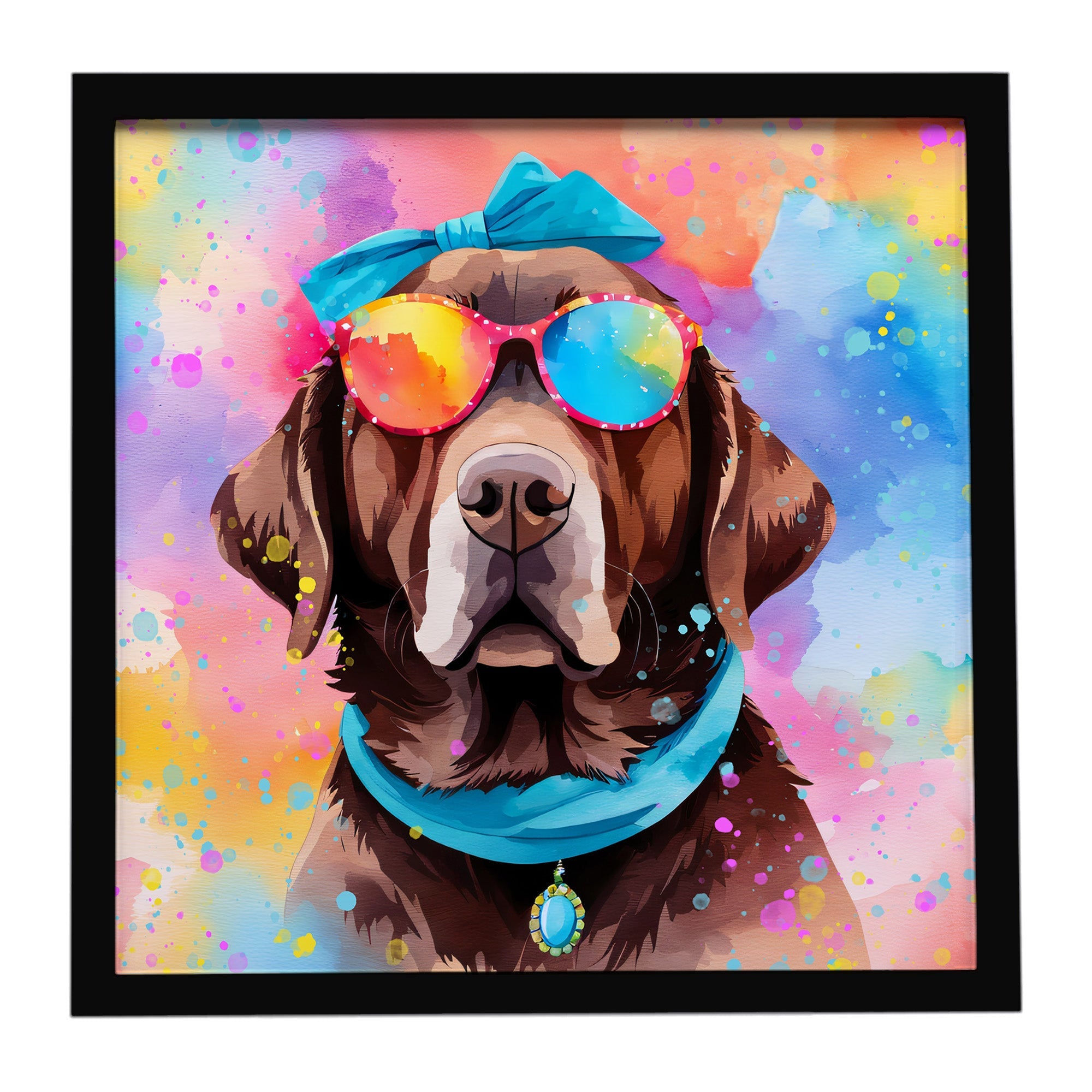 Chocolate Labrador Hippie Dawg Framed Metal Print Bathroom, Kitchen, Office, Home Decor Wall Art Ready to Hang, Square, 8X8