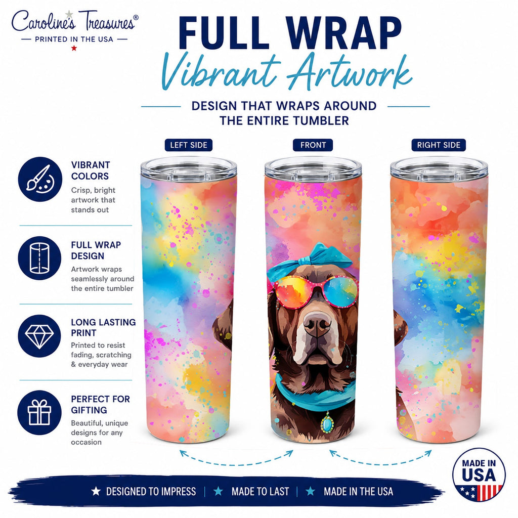 Chocolate Labrador Hippie Dawg Stainless Steel Skinny Tumbler 20 oz Vacuum Double Walled Reusable Insulated Travel Cup
