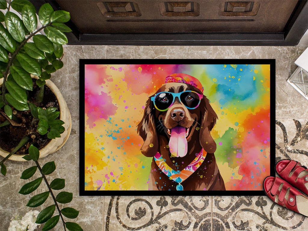 Chocolate Labrador Hippie Dawg Doormat Indoor Outdoor 18H X 27W Front Door Mat Rugs for Entryway, Non Slip Washable