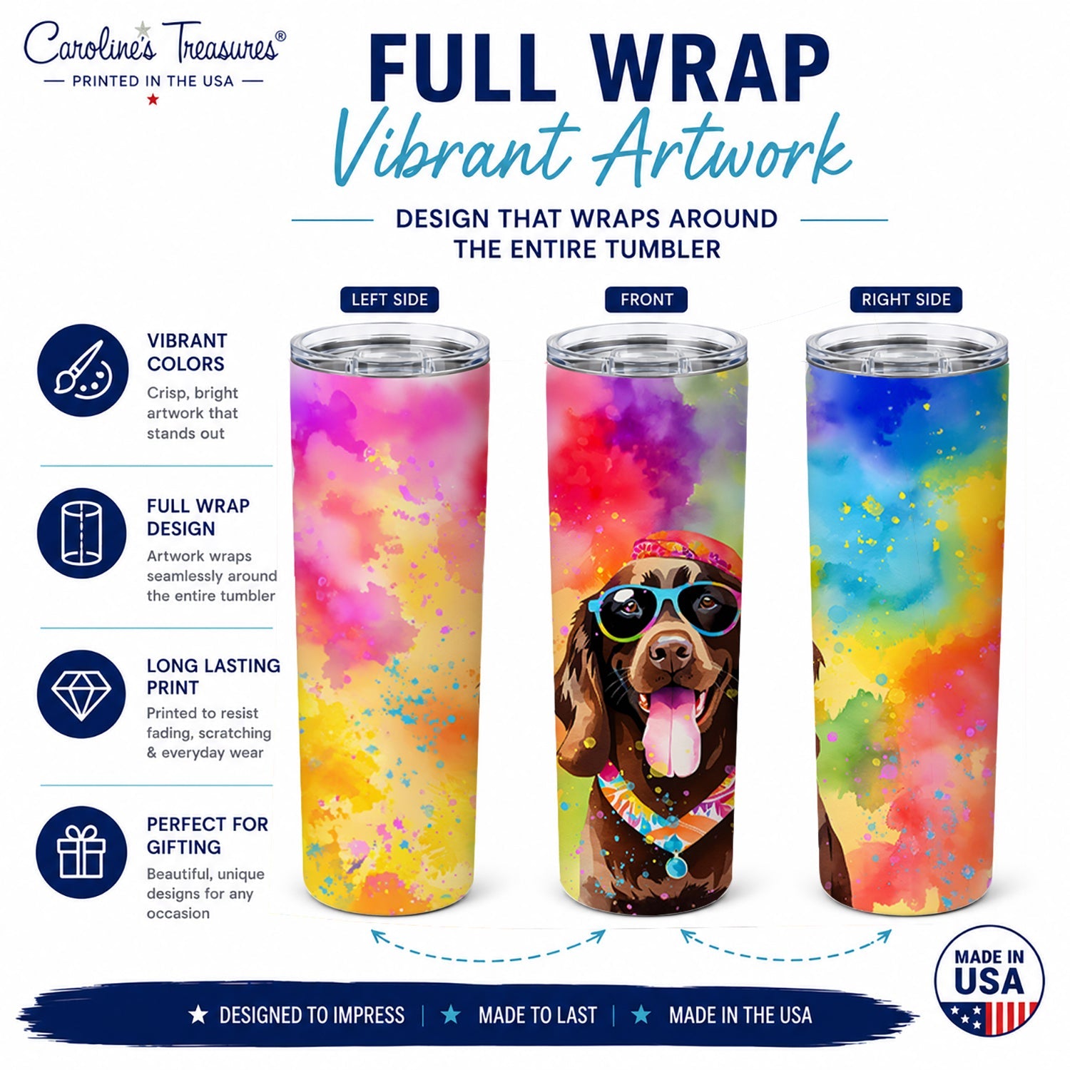 Chocolate Labrador Hippie Dawg Stainless Steel Skinny Tumbler 20 oz Vacuum Double Walled Reusable Insulated Travel Cup