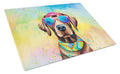 Chocolate Labrador Hippie Dawg Cutting Board Tempered Glass Kitchen Cutting Surface, Heat Resistant Chopping, Non-Slip Feet, Food Prep & Serving