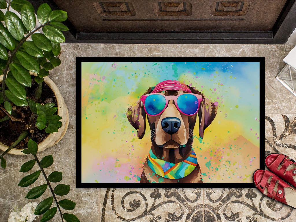 Chocolate Labrador Hippie Dawg Doormat Indoor Outdoor 18H X 27W Front Door Mat Rugs for Entryway, Non Slip Washable