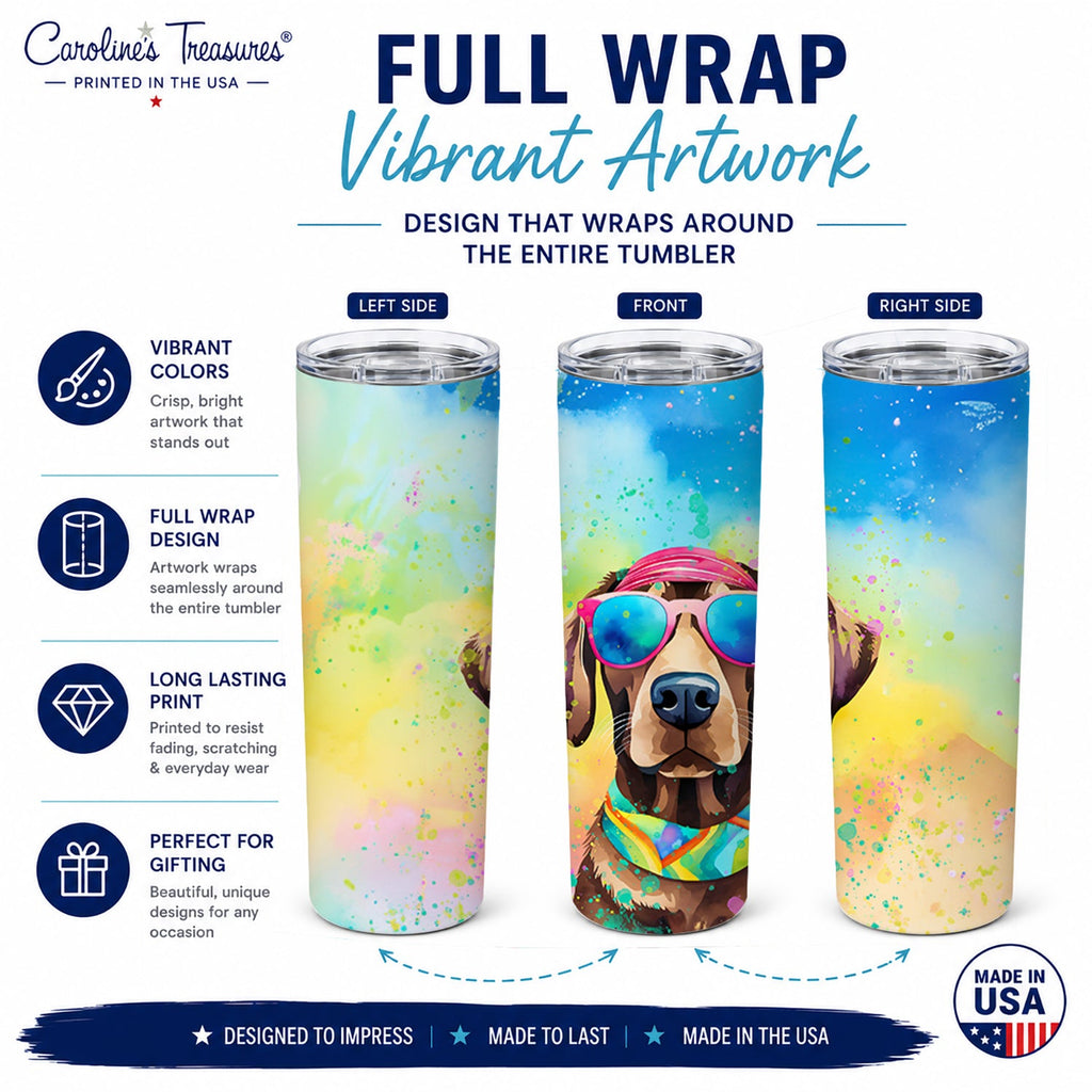 Chocolate Labrador Hippie Dawg Stainless Steel Skinny Tumbler 20 oz Vacuum Double Walled Reusable Insulated Travel Cup