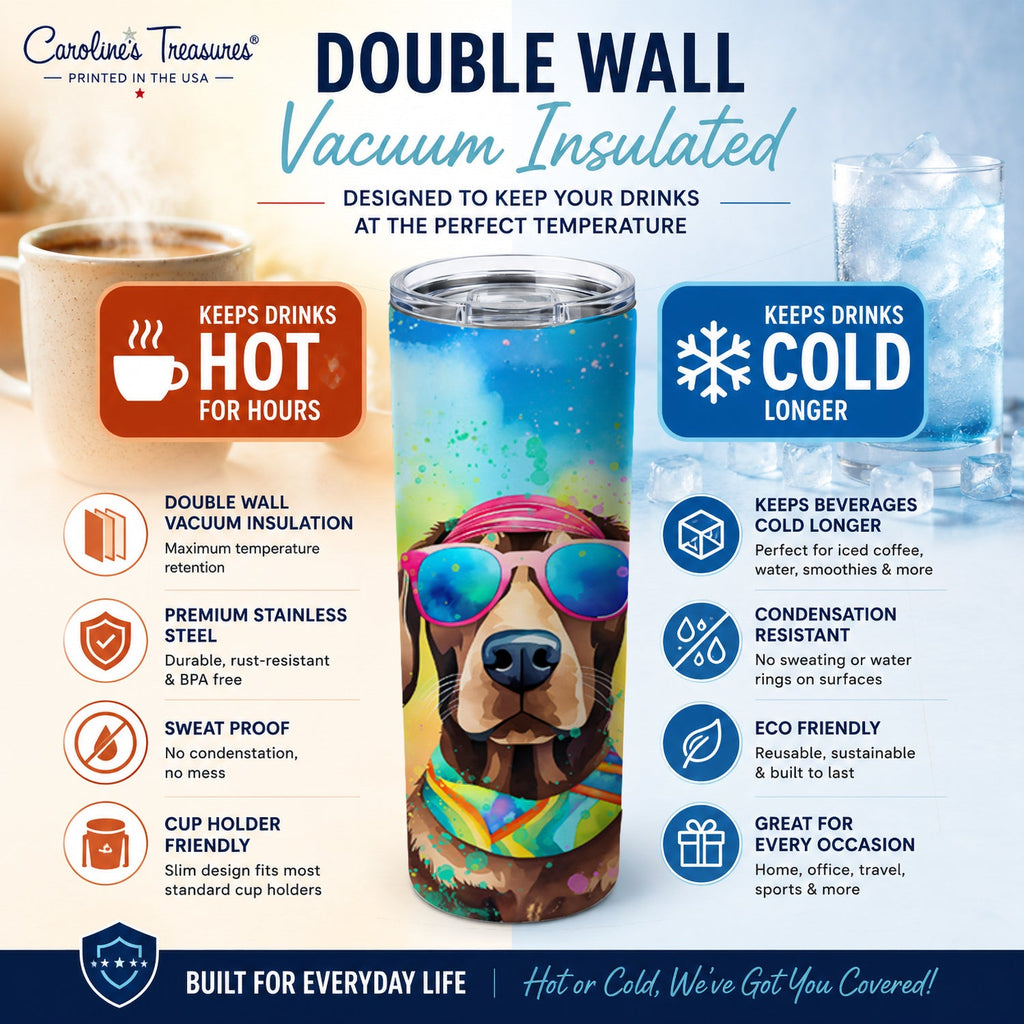 Chocolate Labrador Hippie Dawg Stainless Steel Skinny Tumbler 20 oz Vacuum Double Walled Reusable Insulated Travel Cup