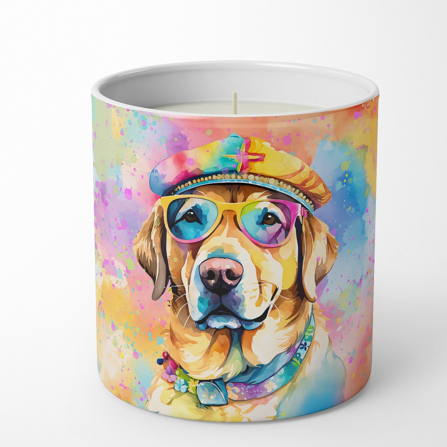 Yellow Labrador Hippie Dawg Decorative Soy Candle Nature Soy Wax Essential Oil Home Decor Ideal for Bedroom Kitchen Bath Office Gift, 10 oz