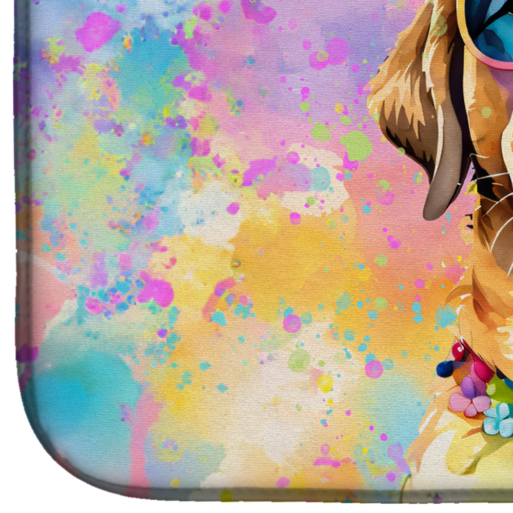 Yellow Labrador Hippie Dawg Dish Drying Mat Absorbent Dish Drying Mat Pad for Kitchen Counter Dish Drainer Mat for Countertop, 14 x 21", Multicolor