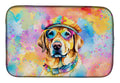 Yellow Labrador Hippie Dawg Dish Drying Mat Absorbent Dish Drying Mat Pad for Kitchen Counter Dish Drainer Mat for Countertop, 14 x 21", Multicolor