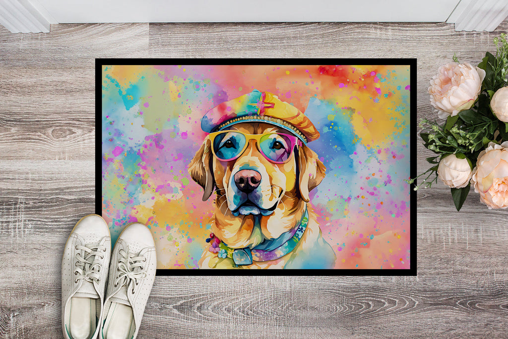 Yellow Labrador Hippie Dawg Doormat Indoor Outdoor 24H X 36W Front Door Mat Rugs for Entryway, Non Slip Washable Low Pile,