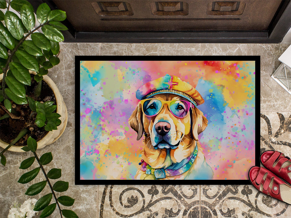Yellow Labrador Hippie Dawg Doormat Indoor Outdoor 18H X 27W Front Door Mat Rugs for Entryway, Non Slip Washable