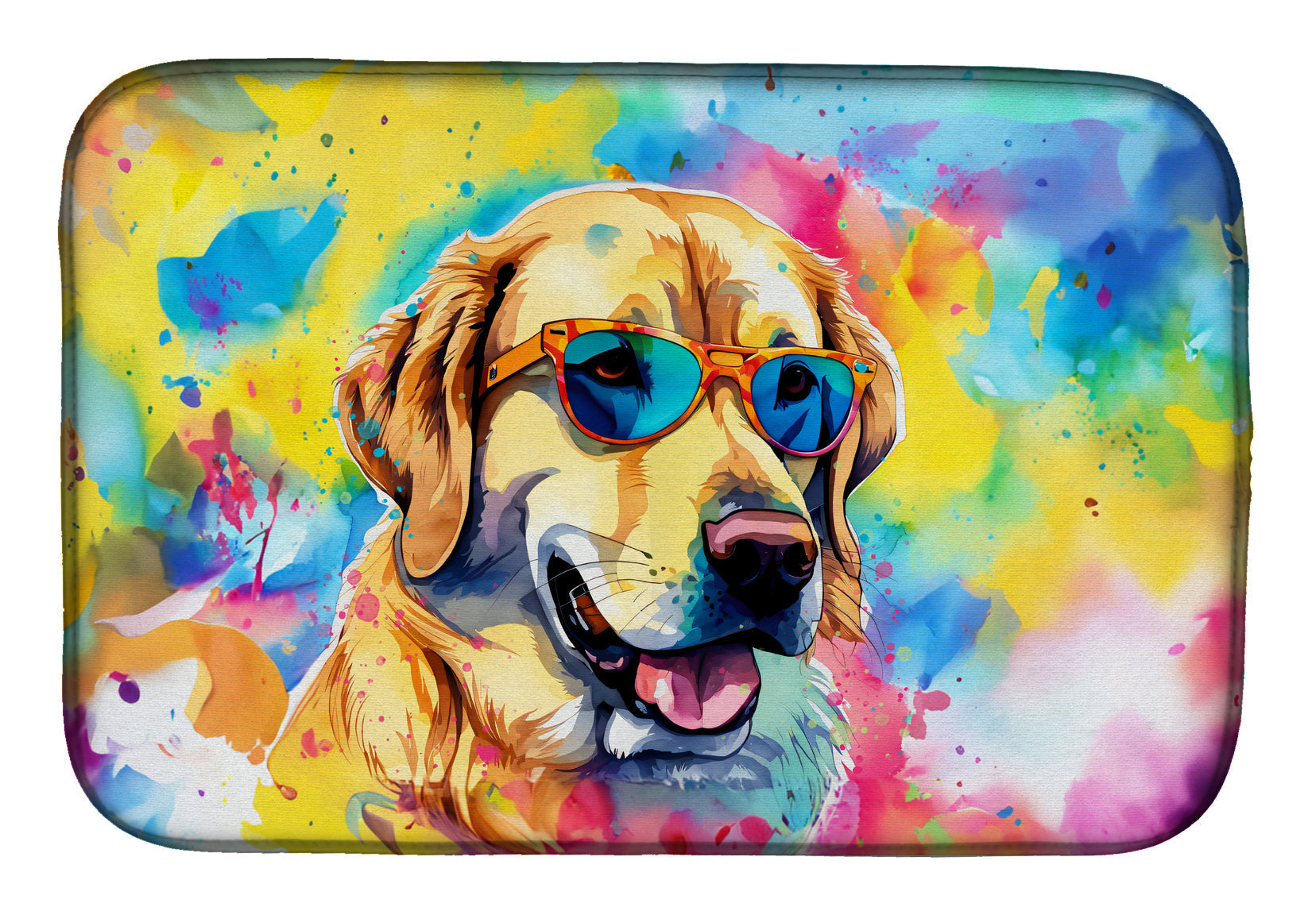 Yellow Labrador Hippie Dawg Dish Drying Mat Absorbent Dish Drying Mat Pad for Kitchen Counter Dish Drainer Mat for Countertop, 14 x 21", Multicolor
