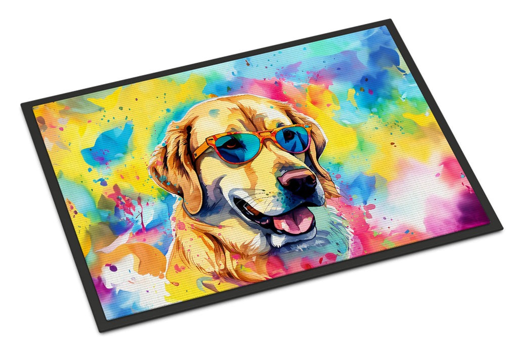 Yellow Labrador Hippie Dawg Doormat Indoor Outdoor 18H X 27W Front Door Mat Rugs for Entryway, Non Slip Washable