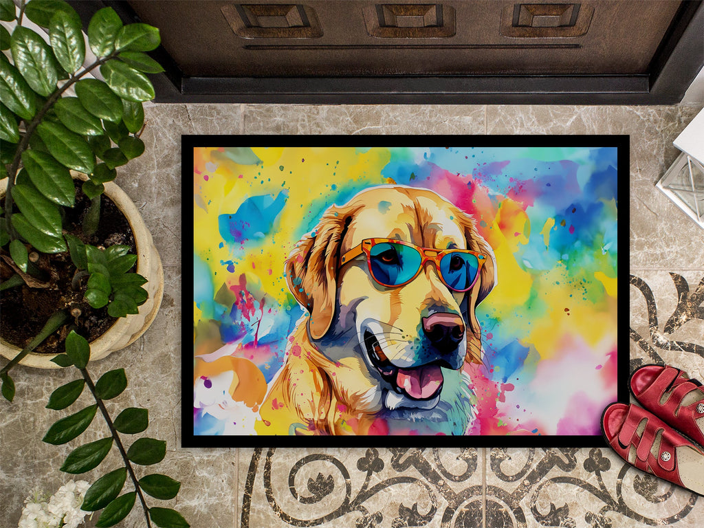 Yellow Labrador Hippie Dawg Doormat Indoor Outdoor 18H X 27W Front Door Mat Rugs for Entryway, Non Slip Washable