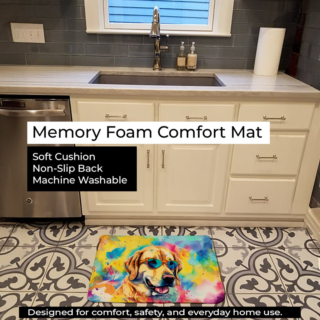 Yellow Labrador Hippie Dawg Memory Foam Kitchen Mat Machine Washable Anti-Fatigue Cushion Comfort Bath or Kitchen Rug