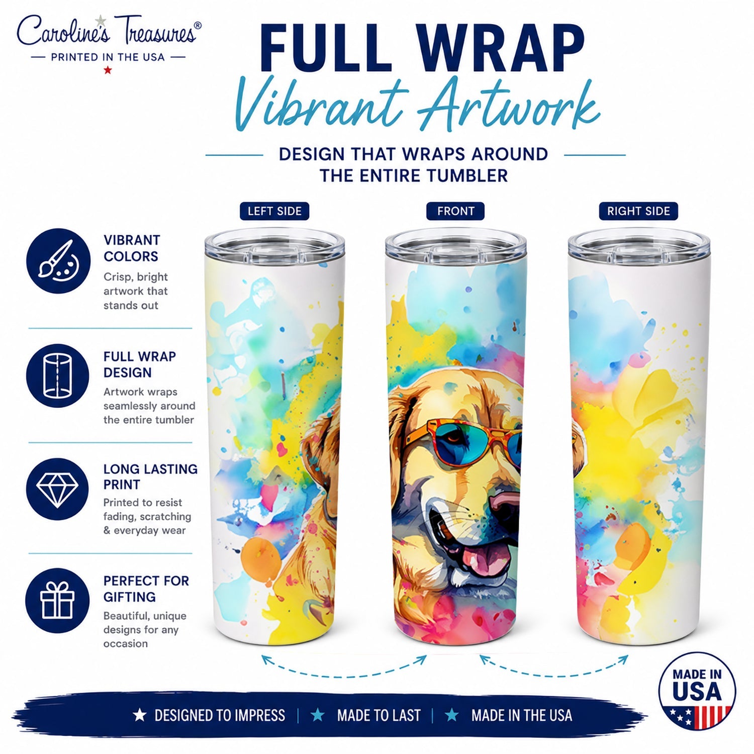 Yellow Labrador Hippie Dawg Stainless Steel Skinny Tumbler 20 oz Vacuum Double Walled Reusable Insulated Travel Cup