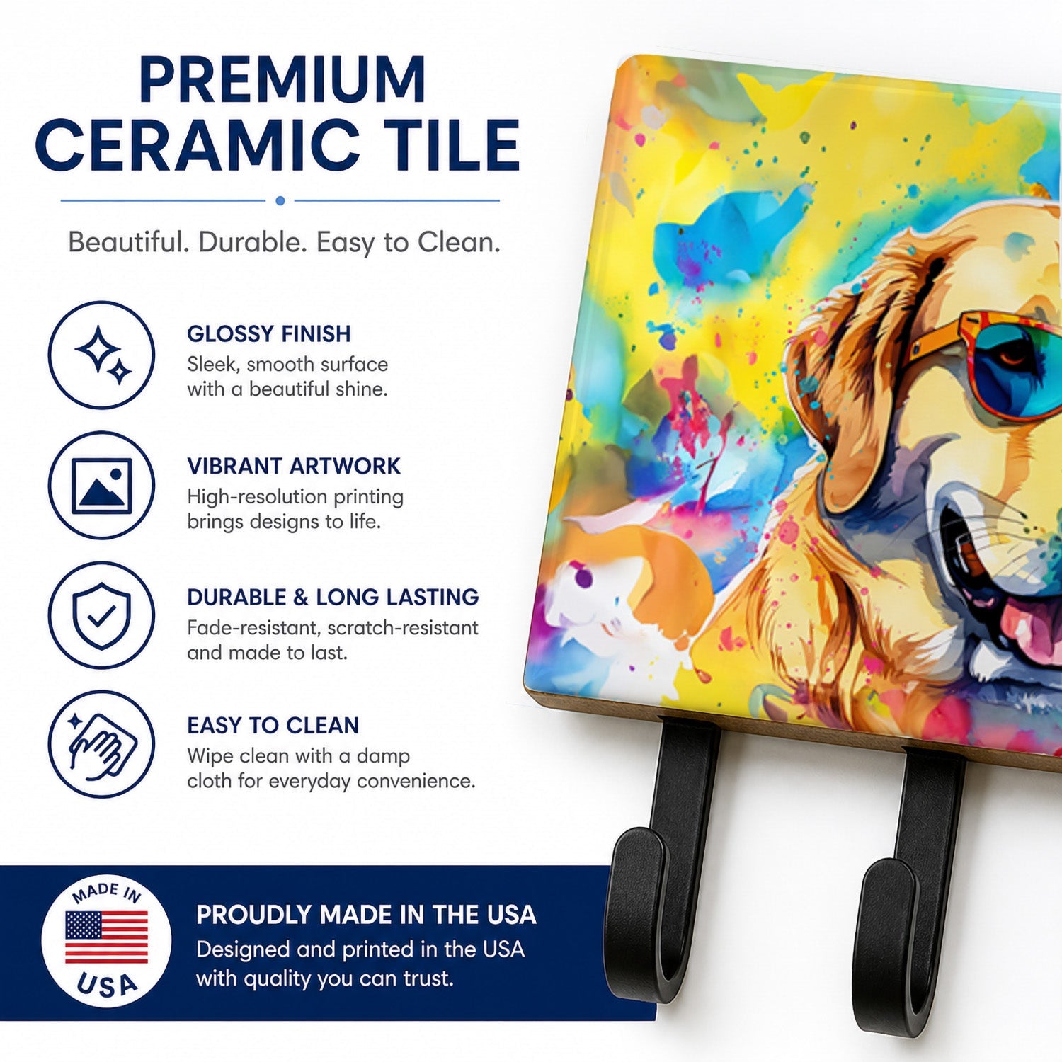 Yellow Labrador Hippie Dawg Leash or Key Holder Wall Hooks, Coat Rack Wall Mount, for Hanging Keys, Towels, Aprons, Leashes