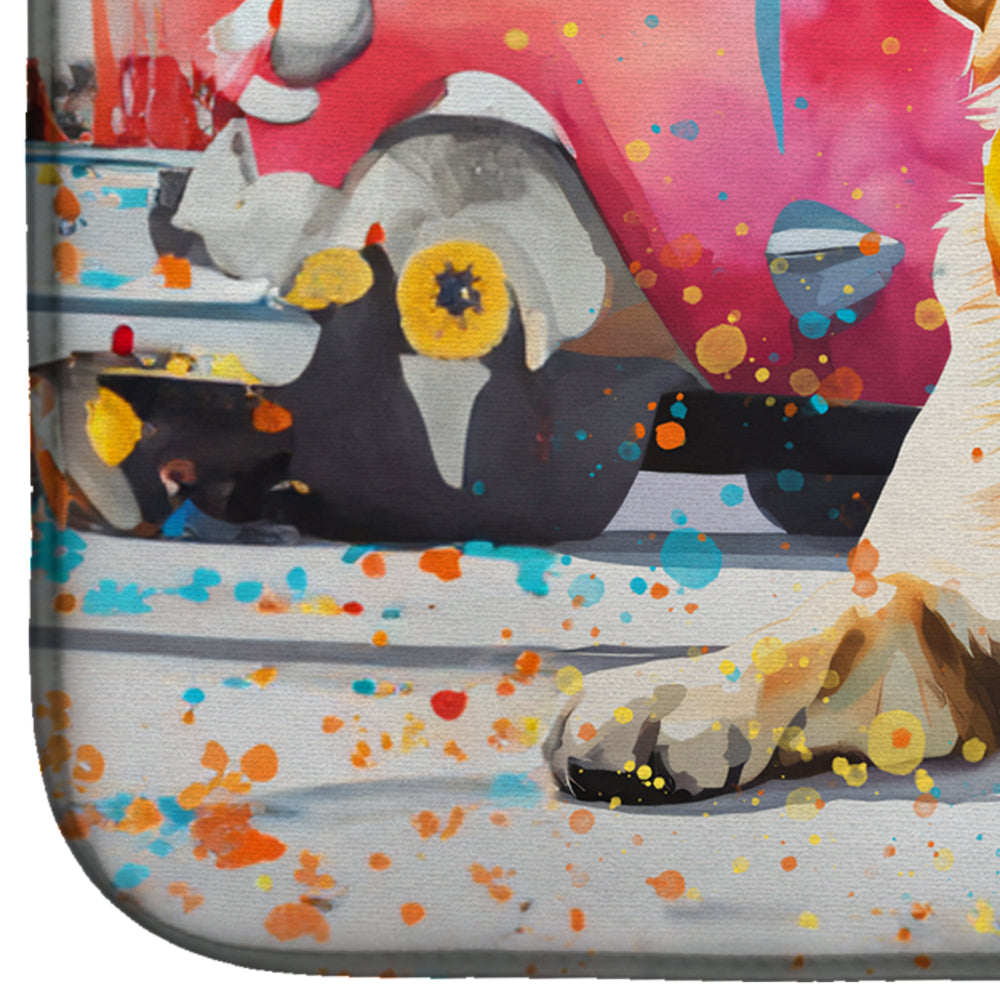 Yellow Labrador Hippie Dawg Dish Drying Mat Absorbent Dish Drying Mat Pad for Kitchen Counter Dish Drainer Mat for Countertop, 14 x 21", Multicolor