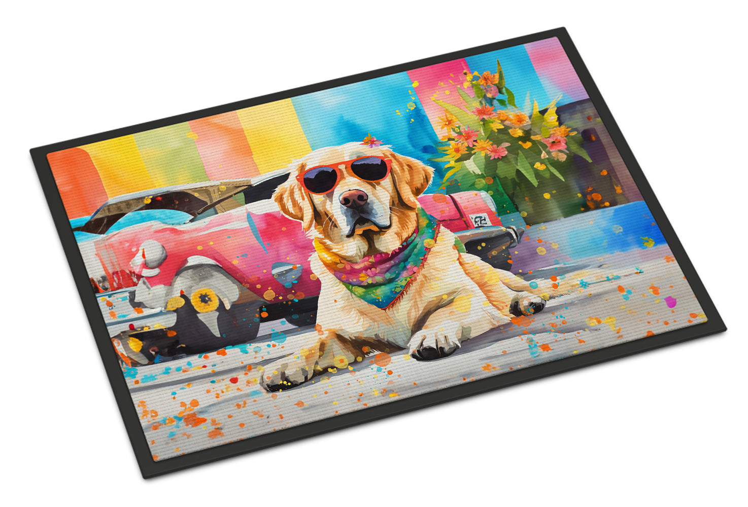 Yellow Labrador Hippie Dawg Doormat Indoor Outdoor 24H X 36W Front Door Mat Rugs for Entryway, Non Slip Washable Low Pile,