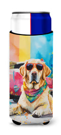 Yellow Labrador Hippie Dawg Slim Can Hugger , Insulated Foam Hugger for 12 oz Slim Cans, Beer Bottles & Water Bottles, Printed in USA