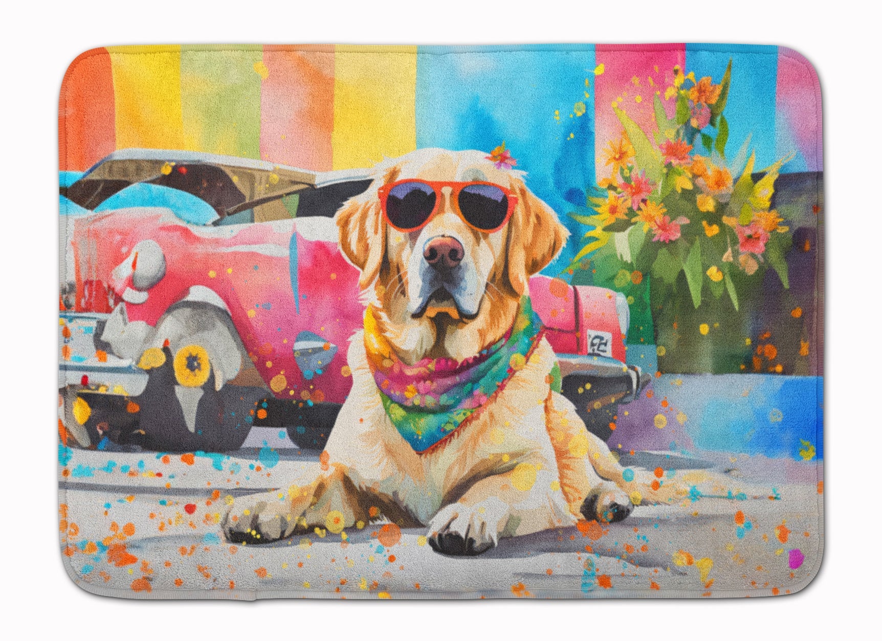 Yellow Labrador Hippie Dawg Memory Foam Kitchen Mat Machine Washable Anti-Fatigue Cushion Comfort Bath or Kitchen Rug