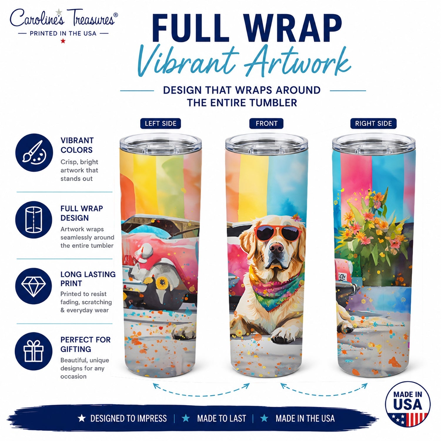Yellow Labrador Hippie Dawg Stainless Steel Skinny Tumbler 20 oz Vacuum Double Walled Reusable Insulated Travel Cup