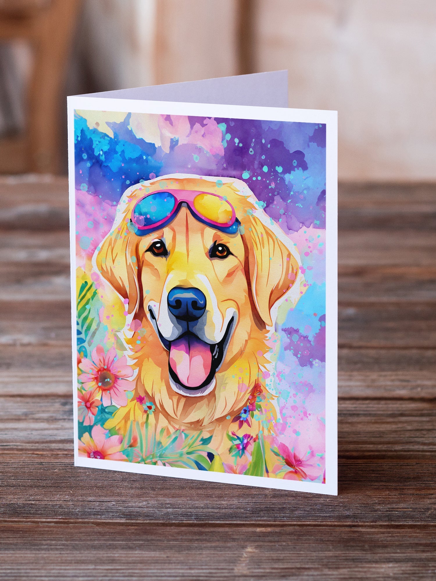 Yellow Labrador Hippie Dawg Greeting Cards Pack of 8 Blank Cards with Envelopes Whimsical A7 Size 5x7