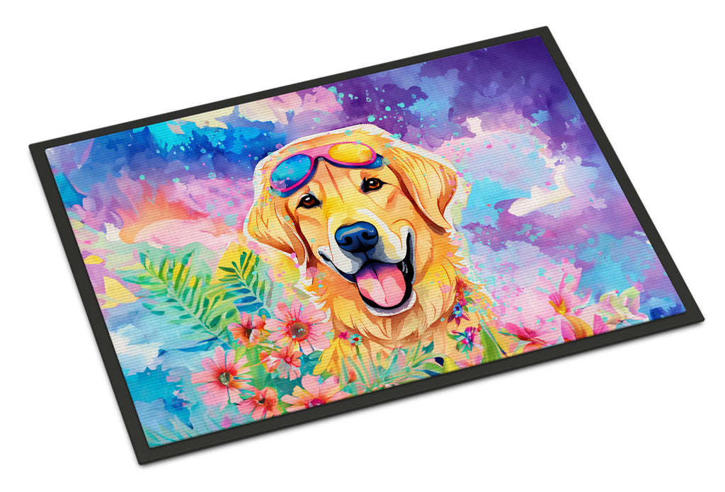 Yellow Labrador Hippie Dawg Doormat Indoor Outdoor 24H X 36W Front Door Mat Rugs for Entryway, Non Slip Washable Low Pile,