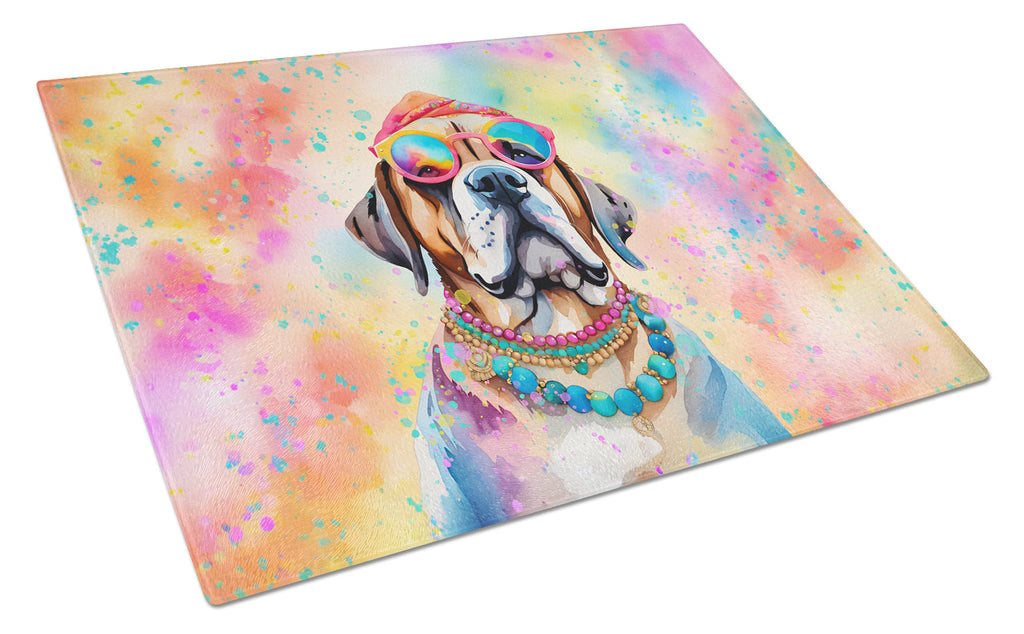 Mastiff Hippie Dawg Cutting Board Tempered Glass Kitchen Cutting Surface, Heat Resistant Chopping, Non-Slip Feet, Food Prep & Serving