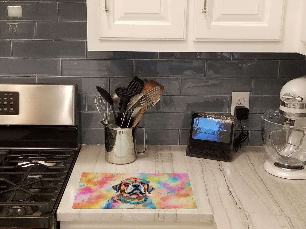 Mastiff Hippie Dawg Cutting Board Tempered Glass Kitchen Cutting Surface, Heat Resistant Chopping, Non-Slip Feet, Food Prep & Serving