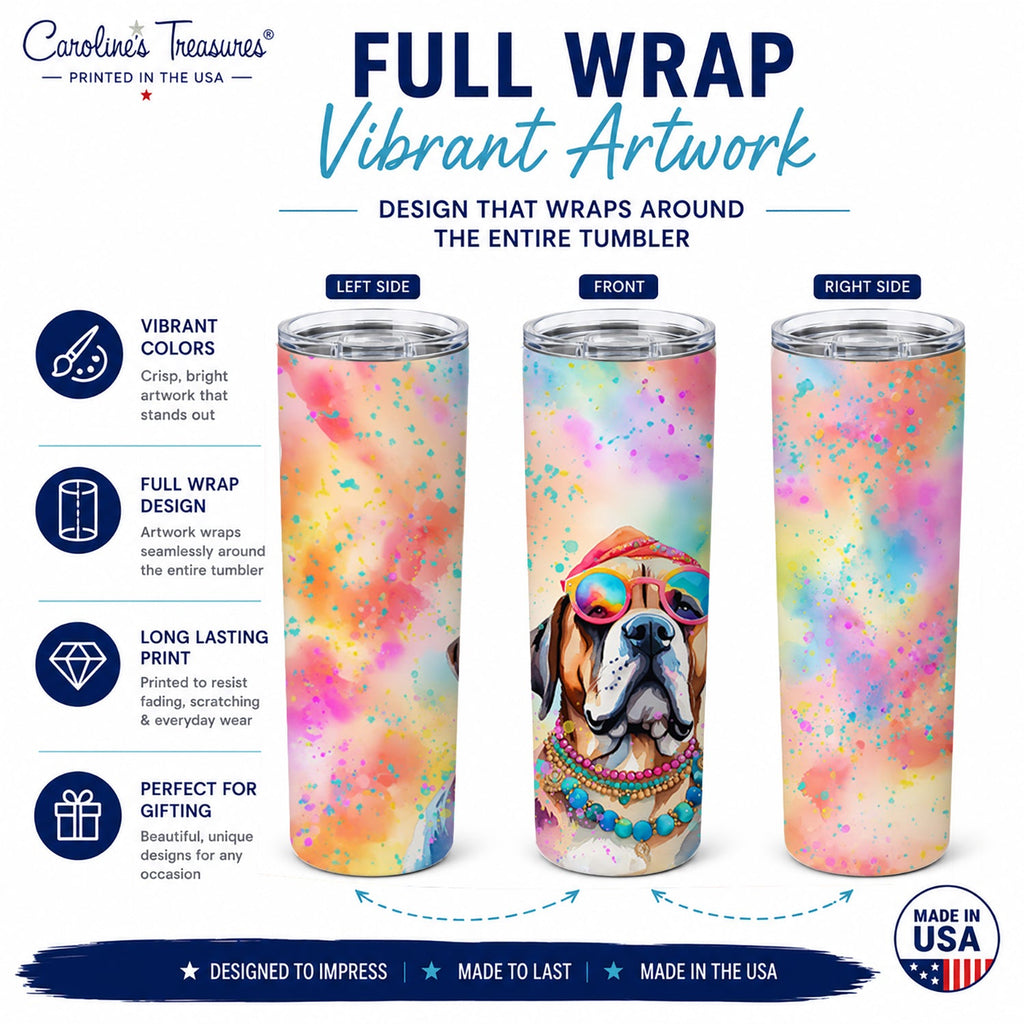 Mastiff Hippie Dawg Stainless Steel Skinny Tumbler 20 oz Vacuum Double Walled Reusable Insulated Travel Cup