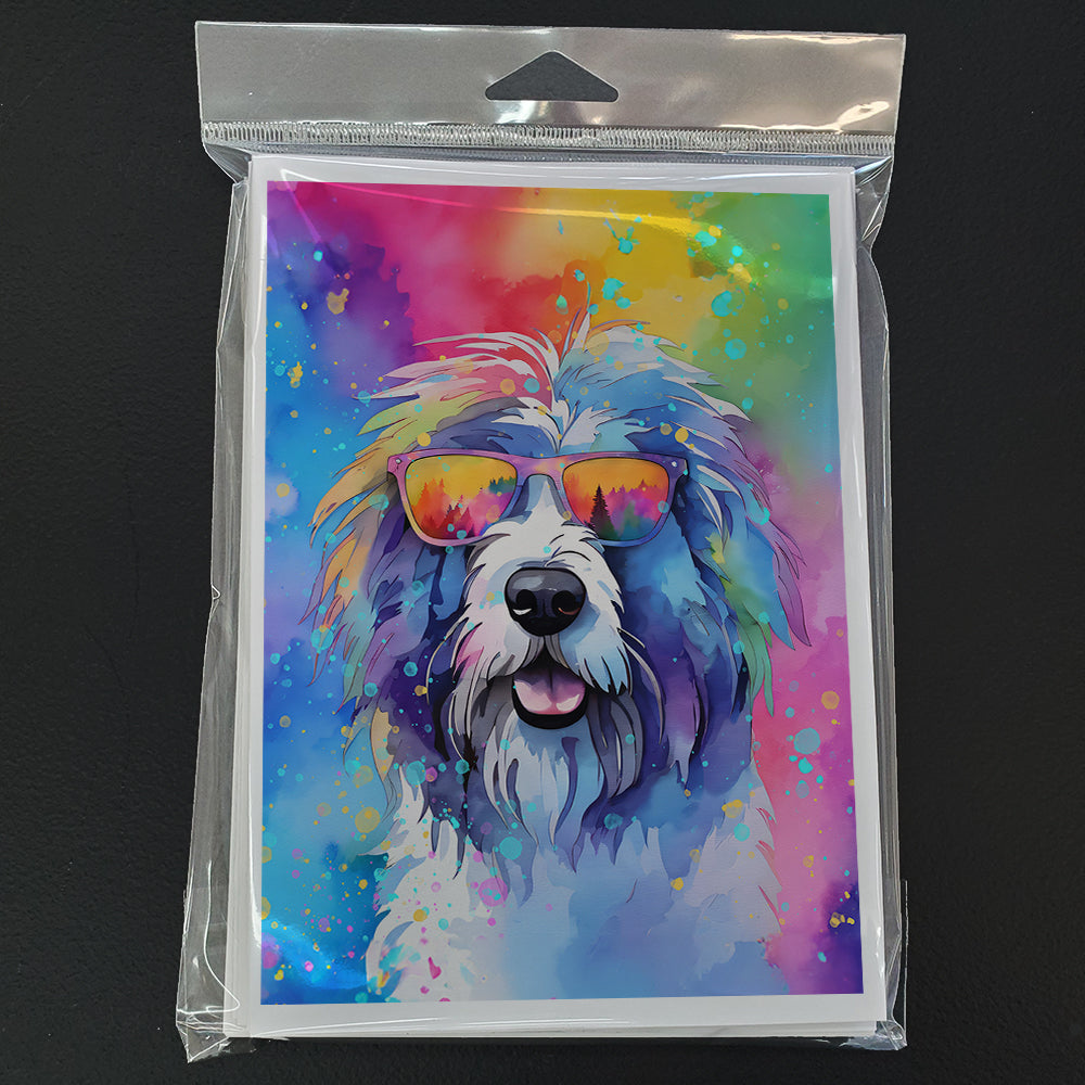 Old English Sheepdog Hippie Dawg Greeting Cards Pack of 8 Blank Cards with Envelopes Whimsical A7 Size 5x7
