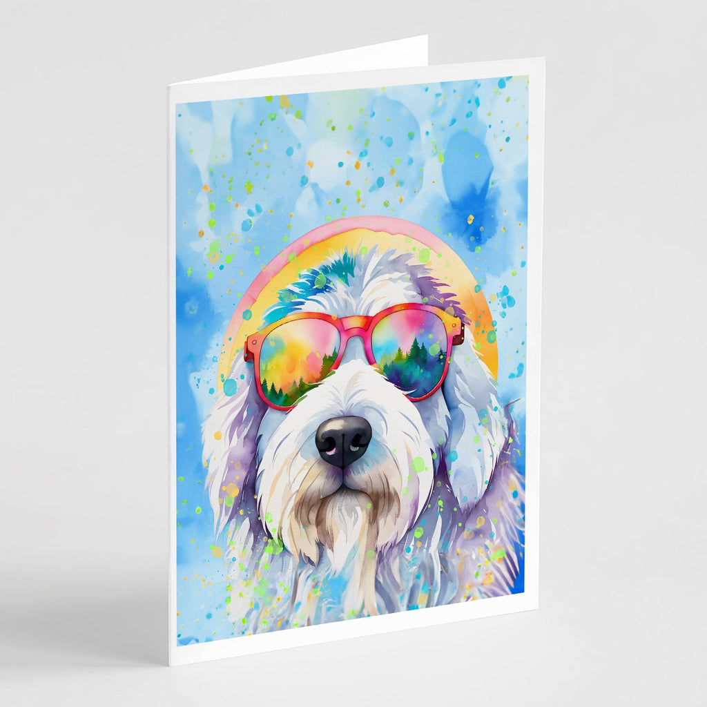 Old English Sheepdog Hippie Dawg Greeting Cards Pack of 8 Blank Cards with Envelopes Whimsical A7 Size 5x7