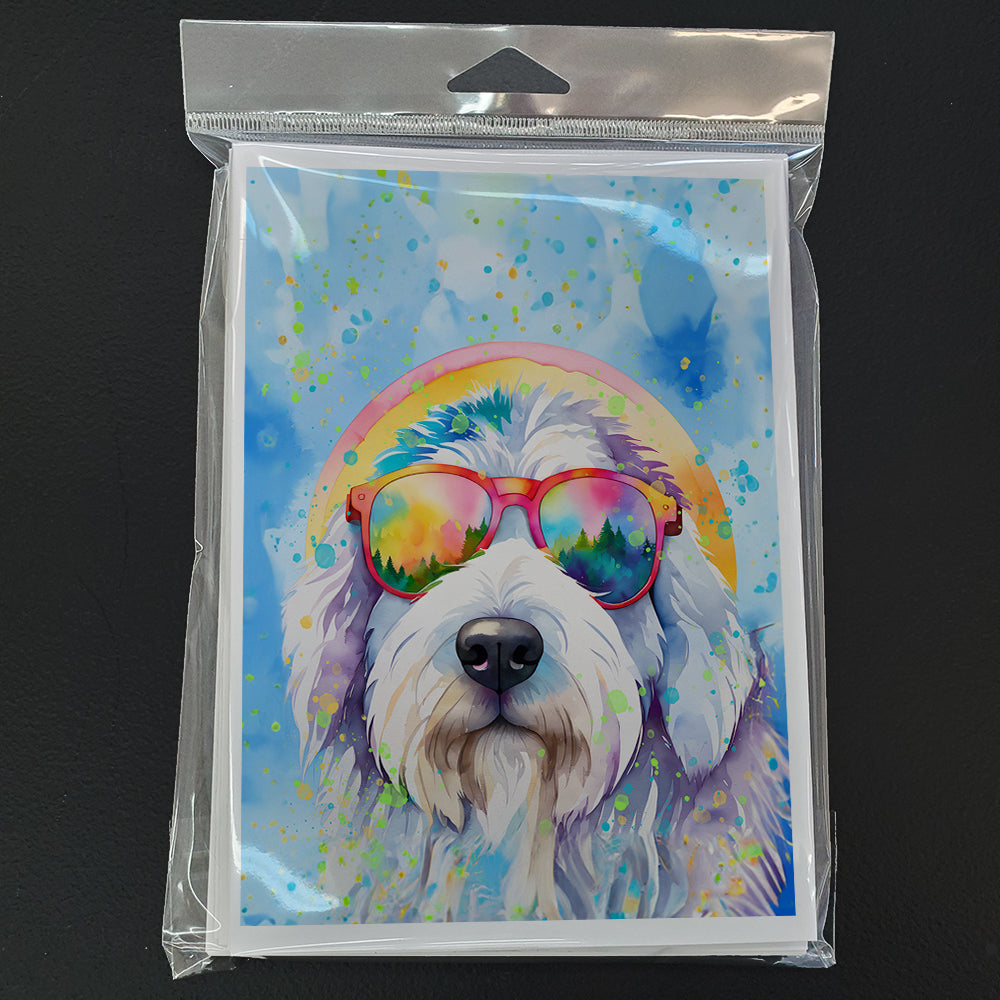 Old English Sheepdog Hippie Dawg Greeting Cards Pack of 8 Blank Cards with Envelopes Whimsical A7 Size 5x7