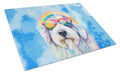 Old English Sheepdog Hippie Dawg Cutting Board Tempered Glass Kitchen Cutting Surface, Heat Resistant Chopping, Non-Slip Feet, Food Prep & Serving
